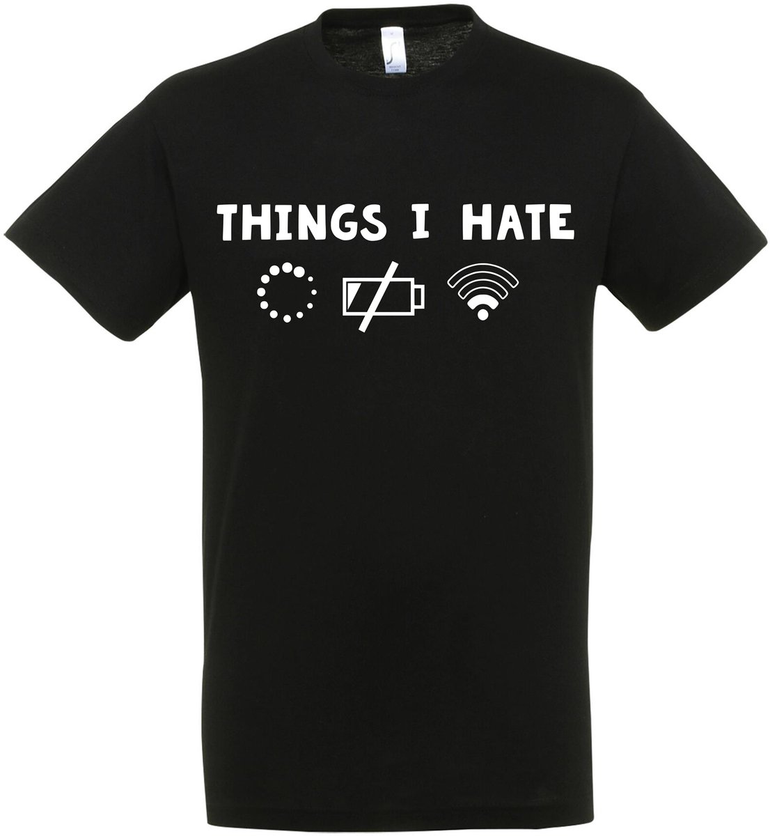 Things I Hate T-shirt - Heren Dames Unisex - Wifi - Laden - Batterij - cadeau - Grappige T-shirt’s - Origineel Cadeau - Zwart - Funny - Grappig - Maat S
