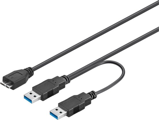 USB Micro B naar 2x USB-A Y-kabel - USB3.0 - tot 0,9A / zwart - 0,50 meter  | bol.com