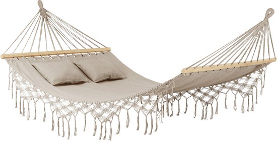 Outtec® Hangmat met 2 Kussens - 200x150 cm, tot 220kg - Boho Katoenen Hangmat voor Buiten, Tuin, Balkon - voor Kinderen en Volwassenen