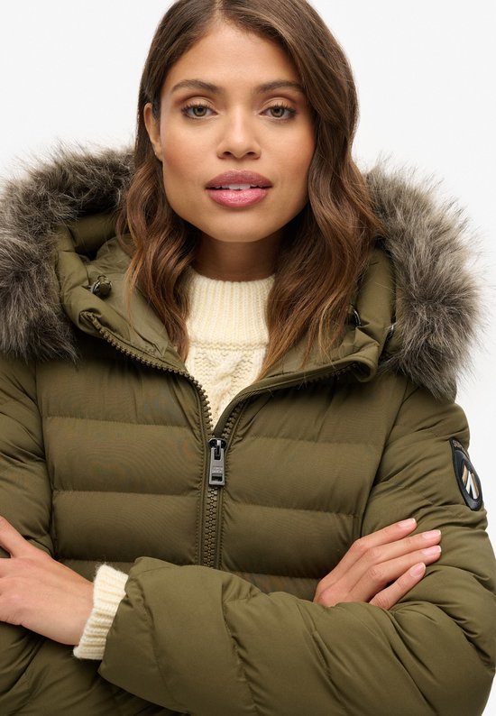 Superdry - Lange Fuji-jas met capuchon van imitatiebont - Dames - Gewatteerde jassen