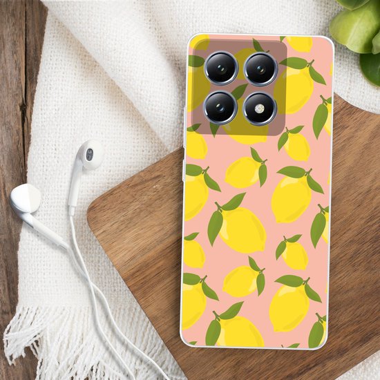 Coque de téléphone compatible avec Xiaomi 14T - Citrons - Jaune - Rose - Motif - Fruits - Coque en Siliconen