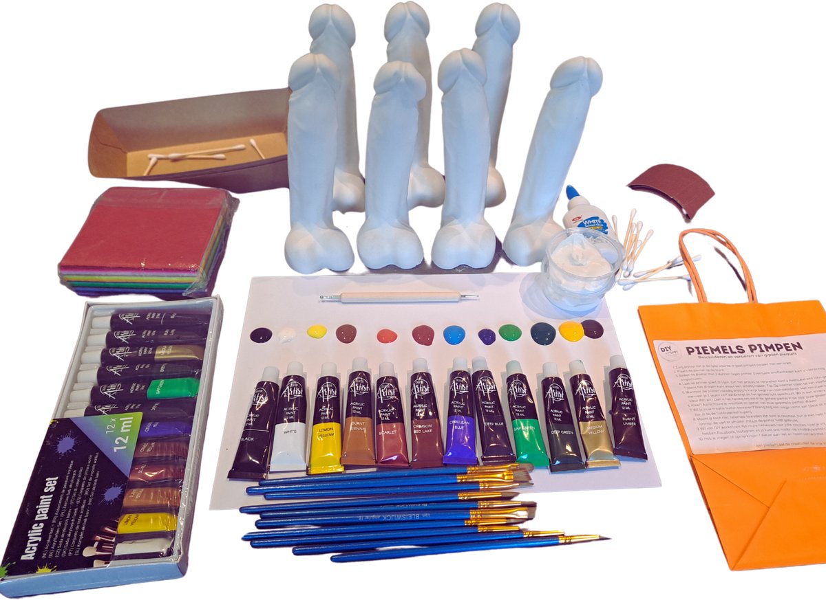 DIY Piemels/lullen schilderpakket | 7 personen | inclusief verf & versiersels | Workshop Vrijgezellenfeest | Vriendinnenuitje