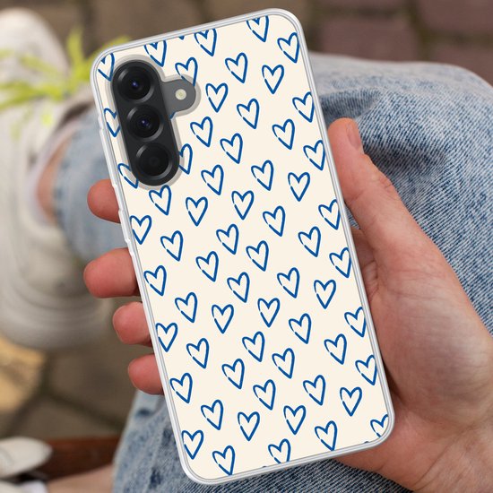 Coque de téléphone compatible avec Samsung Galaxy A56 - Motif Hartjes - Blauw - Beige - Amour - Siliconen Coque de téléphone Coque de téléphone