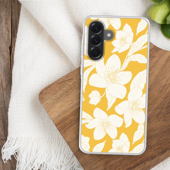Coque de téléphone compatible avec Samsung Galaxy A56 - Motif Fleurs - Jaune - Wit - Siliconen