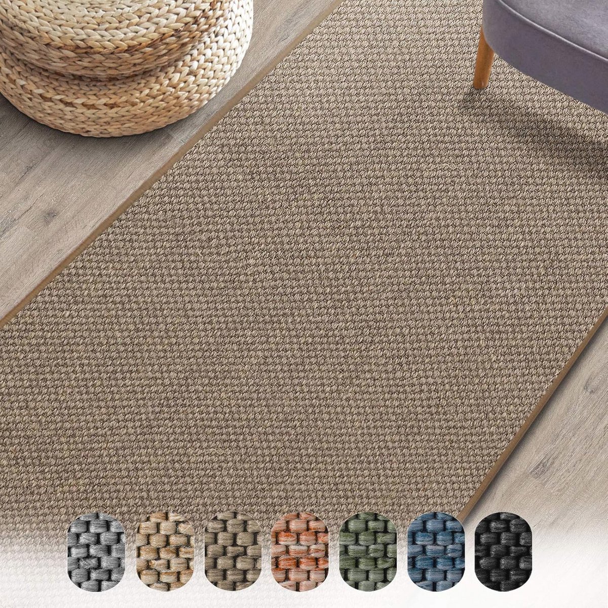 Duurzame sisal-look tapijtloper in diverse kleuren en maten, 80 x 200 cm