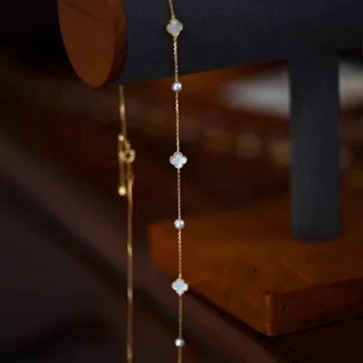 Elegante MOP Klavertje Vier Parelketting-Goud Vermeil