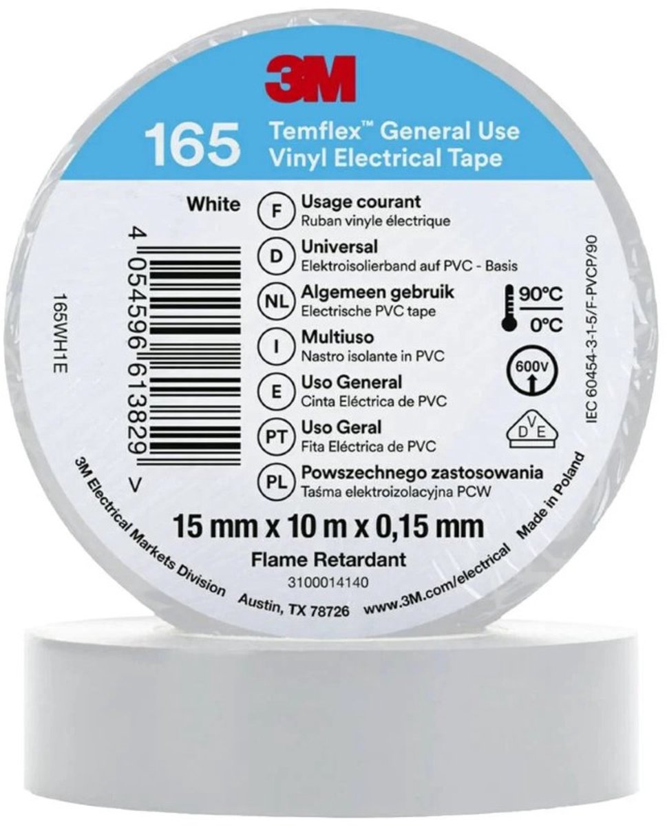 3M Isolatie tape 15mm breed - 10m wit