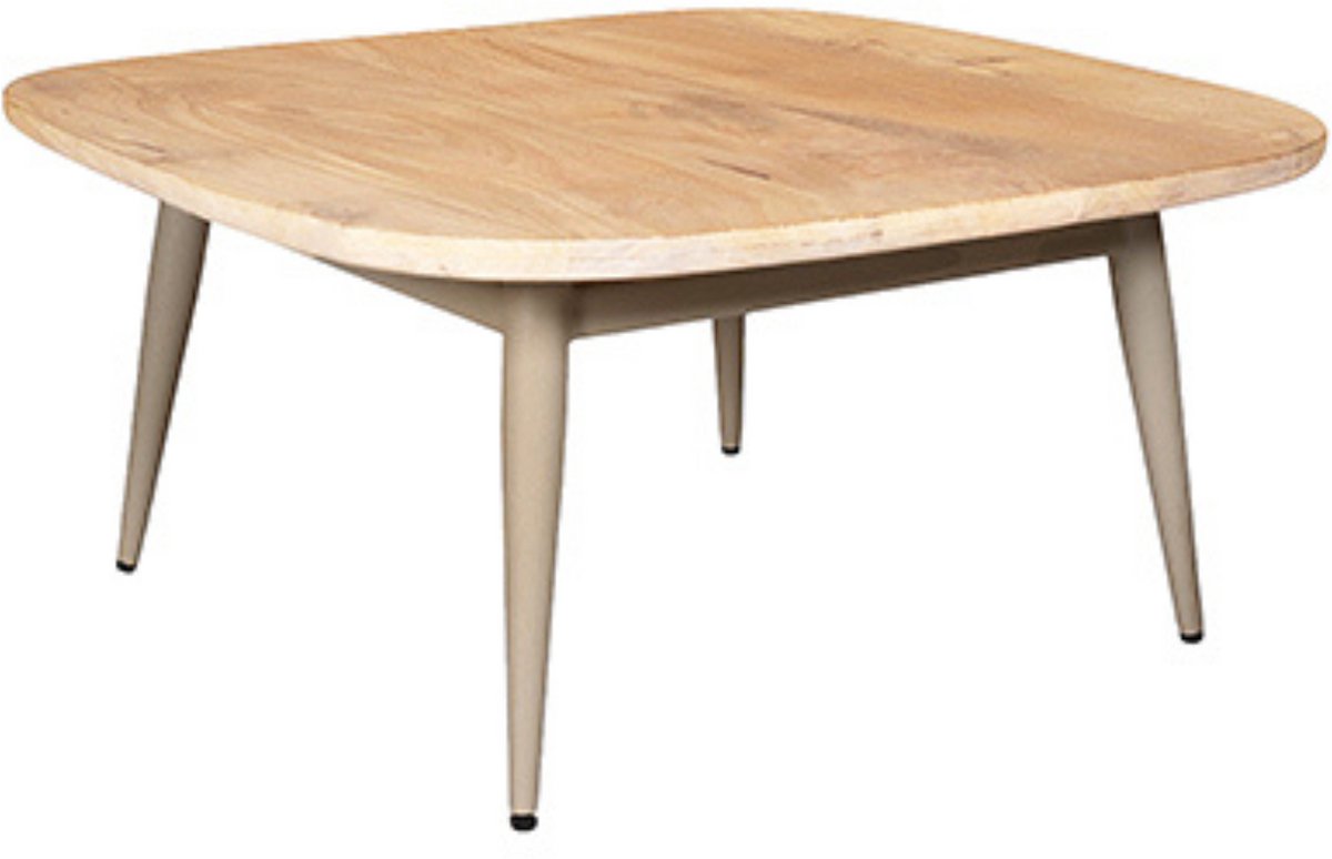 by Mooss - Salontafel - Naturel - Green - Gray - 75x75 cm - Trendy - Hout - Metaal - Mangohout - Minimalistisch
