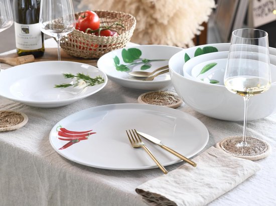 CreaTable, 23433, serie Chilli, 4-delige serviesset, pizzaborden van porselein, vaatwasser- en magnetronbestendig, Made in Europe