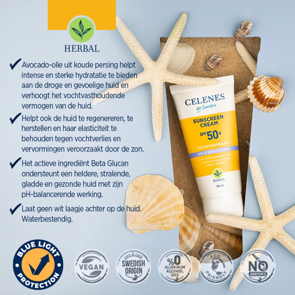 Goedkoopste 3x Celenes Herbal Zonnebrandcreme SPF 50 Gevoelige en Droge Huid 50 ml
