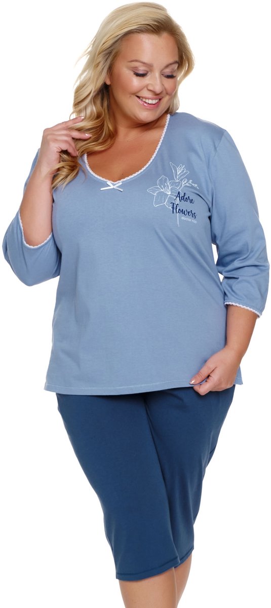 Doctor Nap Katoenen Pyjama Dames Volwassenen Korte Mouw Korte Broek Plus Size Sky Blue PB.7262 44 / Blauw