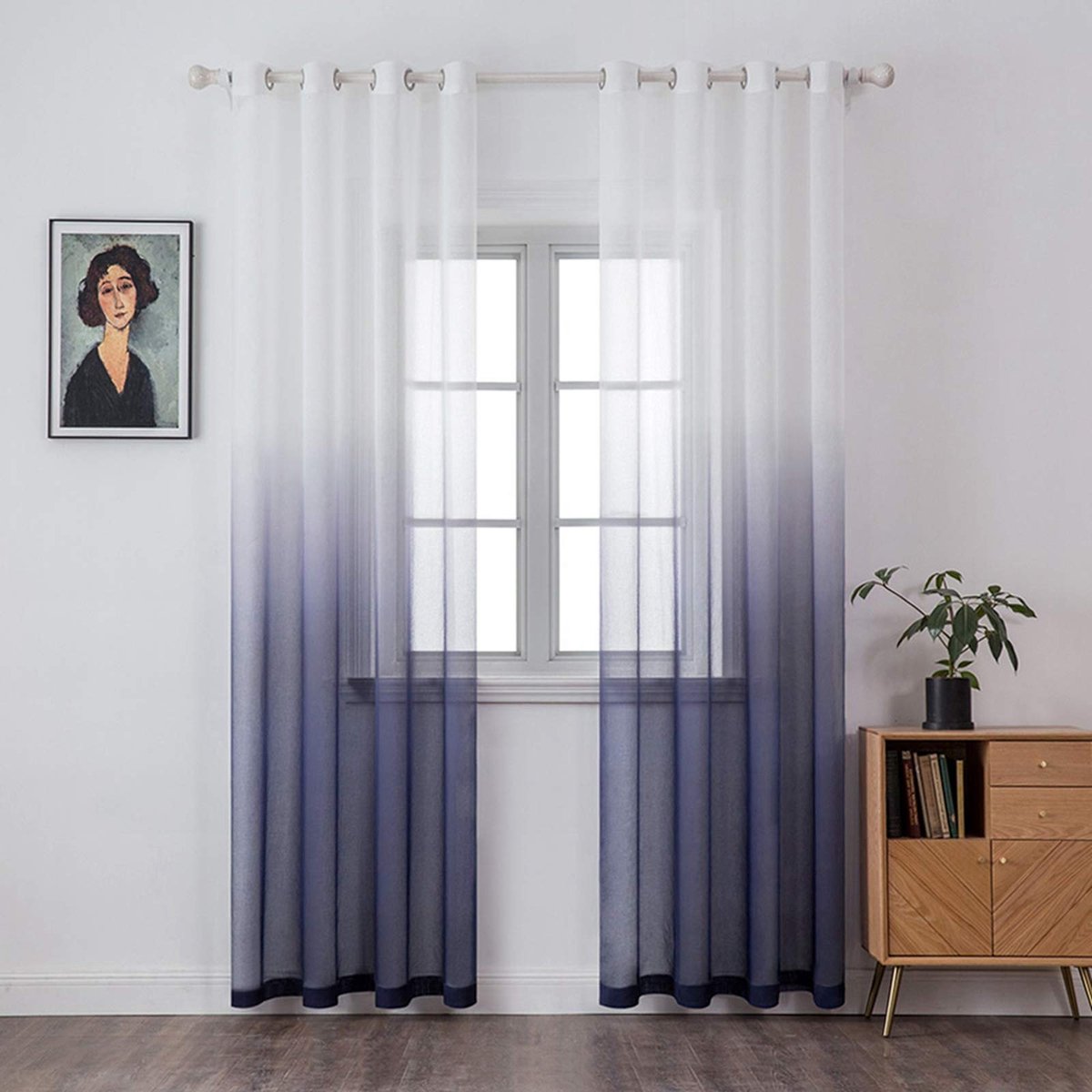 Ibenzoa Elegante Transparante Vitrage Gordijnen met Kleurverloop voor Slaap- en Woonkamer, 175 x 140 cm, Set van 2 blauw-paars
