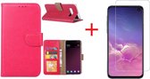 Ntech Hoesje voor Samsung Galaxy S10e portemonnee hoesje - Roze/Pink + Screenprotector glas