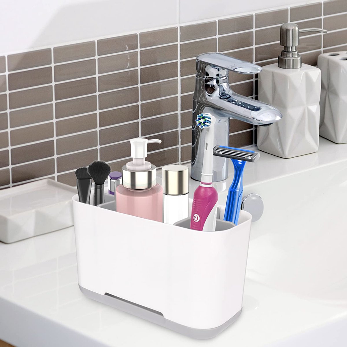 Elektrische tandenborstelhouder - Tandenborstelhouder - Badkamer organizer - Badkamer accessoires - Houder Tandenborstel- kunststof-met Sorteervakken