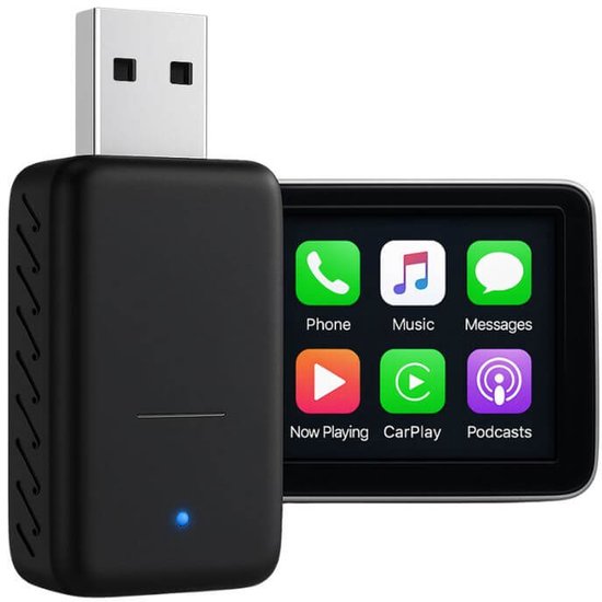 Draadloze Apple CarPlay adapter USB-A voor iPhone, plug & play, compatibel met auto’s met bedrade CarPlay