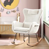 HAUSS SPOLE schommelstoelen - Relaxstoel babykamer - Fauteuil - Voedingsstoel - hoofdsteun en zijvakken - Met kussen - voorzien van vloerbeschermende viltstrips - Wit