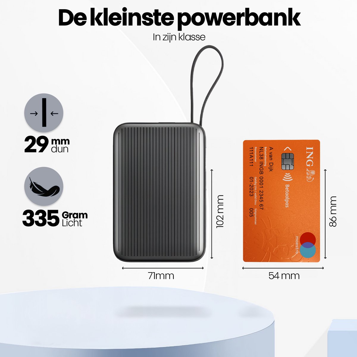 Phreeze PB04 Mini Powerbank 20.000 mAh met Vaste Kabels - afbeelding 2