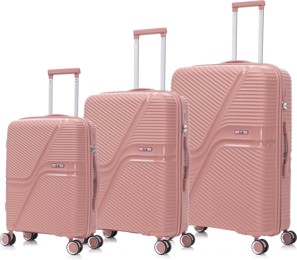 SB Travelbags 3 delige kofferset 4 dubbele wielen trolley - Rosegoud