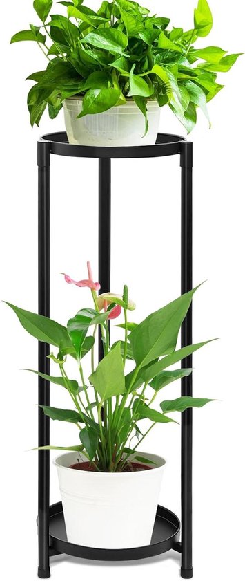 Spetebo Metalen bloempotstandaard, set van 2, zwart, voor binnen, 28 en 22 cm, plantenzuil met pot, bloemenkruk, bloementrap, plantenstandaard, pothouder