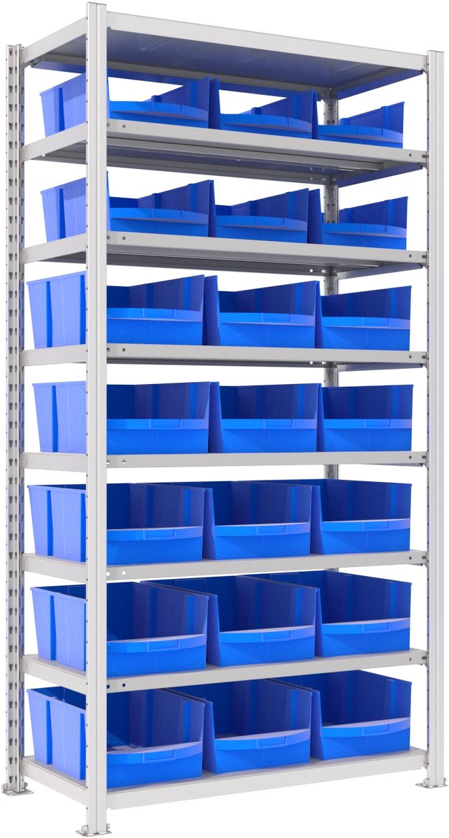 Bakkenkast - 2.000 x 1.000 x 500 mm (HxBxD) - Met 21 'XL' magazijnbakken 304 x 458 x 178 mm (LxDxH)