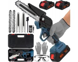 6 inch draadloze kettingzaag 2x 21V 1500 mAh oplaadbare mini -kettingzaag met batterij, elektrische zagen voor snijden, voor tuin, hout en takken