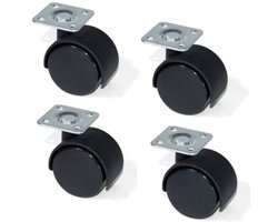 Eleganca Wielen Zonder Rem - Set van 4 - Zwenkwielen - Rolwielen - Meubelwielen - Transportwielen - 50 MM - Staal & Kunststofwielen - Zwart