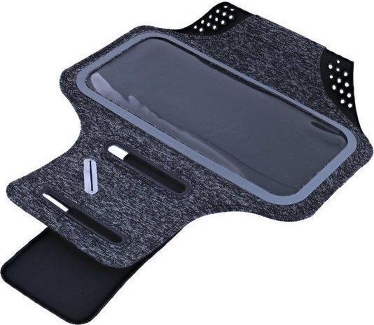Ntech Sportarmband Fabric/Stof met Sleuterhouder voor Samsung Galaxy A40 - Zwart/Grijs