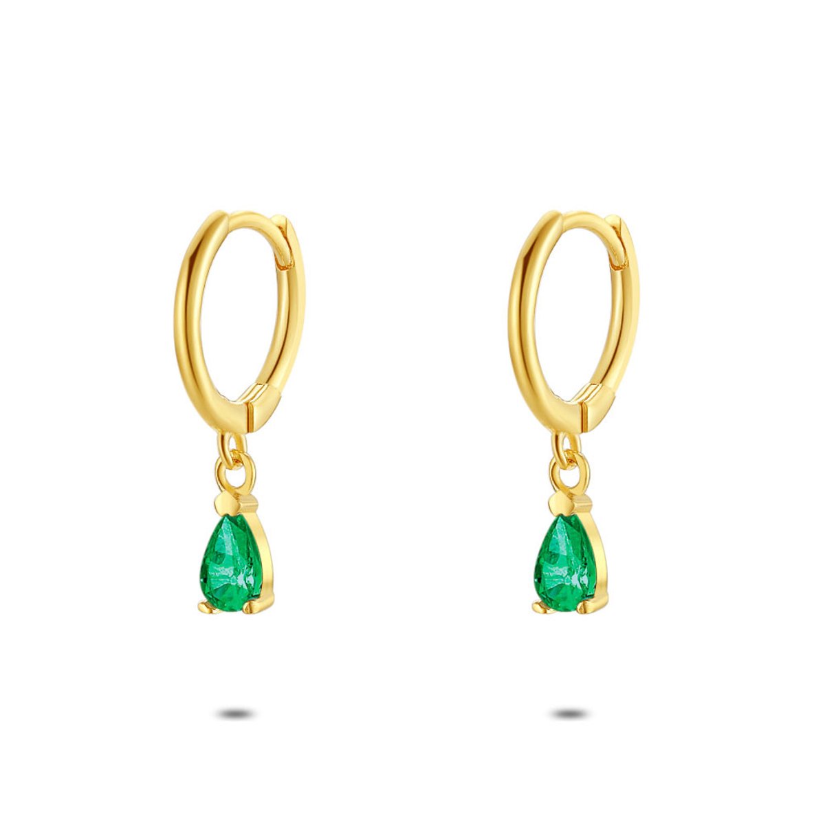 Twice As Nice Oorbellen in 18kt verguld zilver, oorring, druppel in groene zirkonia