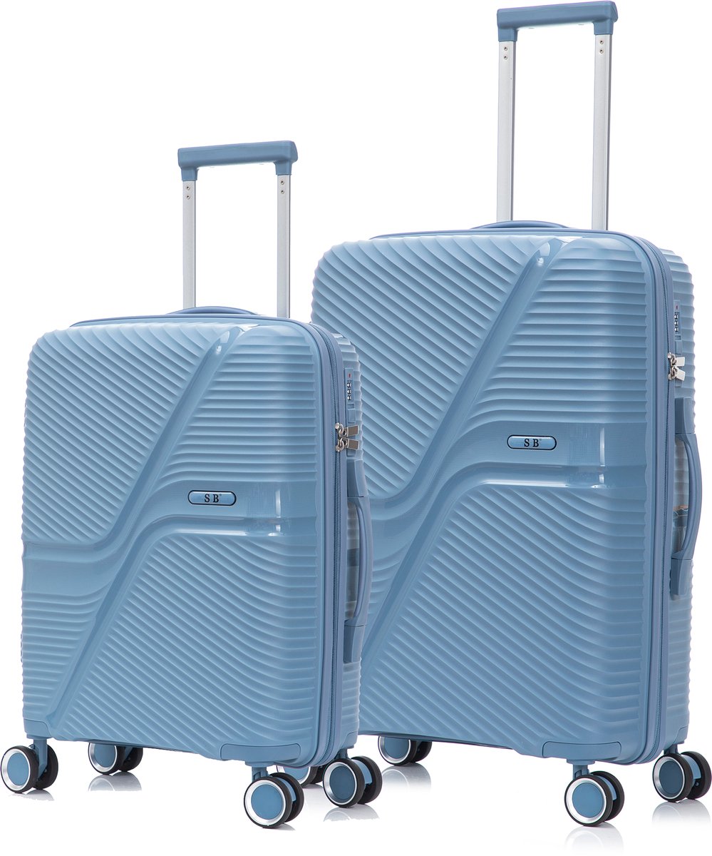 SB Travelbags 2 delige bagage kofferset 4 dubbele wielen trolley - Licht Blauw - 65cm/55cm