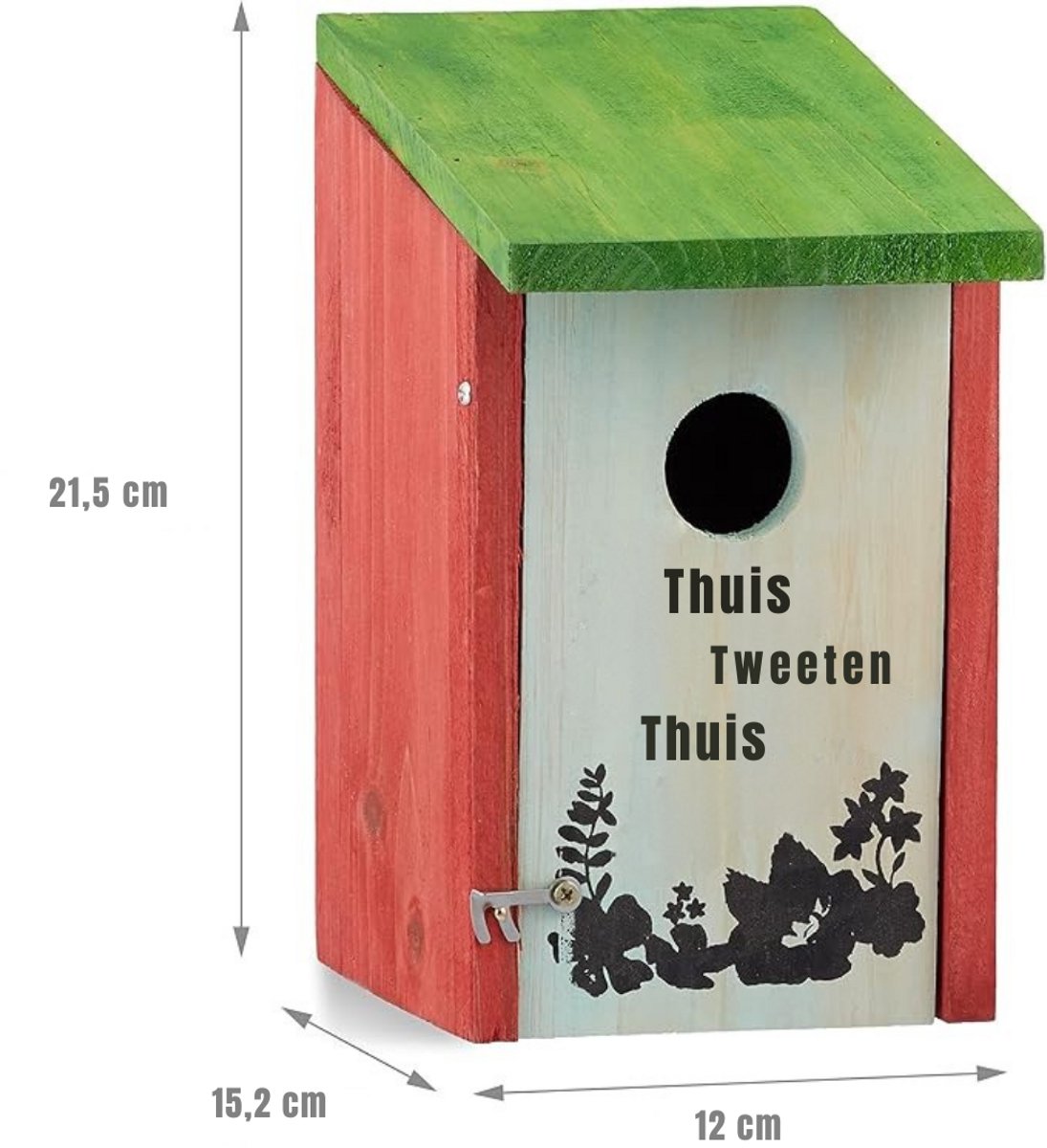 "Zylo® Nestkastje Koolmees - Nestkastje Pimpelmees - Nestkastje Koolmees Bouwpakket - Rood en Groen - 16cm x 12cm x 22cm "