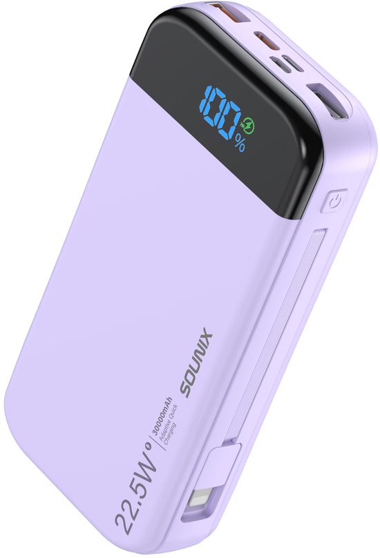 Sounix Powerbank 30.000 mAh Paars met Snellader 22.5W