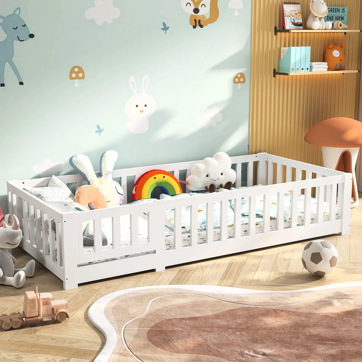 Mila Shop Kinderbed - Peuterbed - Valbeveiliging - Lattenbodem - Massief Dennenhout - Wit - 90x200cm
