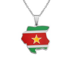 Ketting | Suriname | Kaart | Zilverkleurig | Vlag