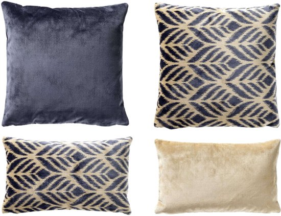 Ensemble de 4 coussins décoratifs Alexa + Céleste | Bleu & beige 45x45 cm & 30x50 cm | Avec garnissage intérieur luxueux | Hoii