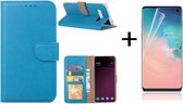 Ntech Hoesje Geschikt Voor Samsung Galaxy S10 Book Hoesje Blauw + PET Folie screenprotector