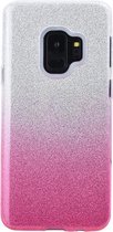 Ntech Samsung Galaxy S9 - Glamour Glitter Dual Layer Back Cover TPU Hoesje - Zilver & Roze