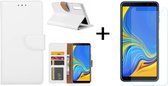Ntech Hoesje Geschikt Voor Samsung Galaxy A7 2018 Wit BookType Hoesje & opbergvakjes + Glazen Screenprotector