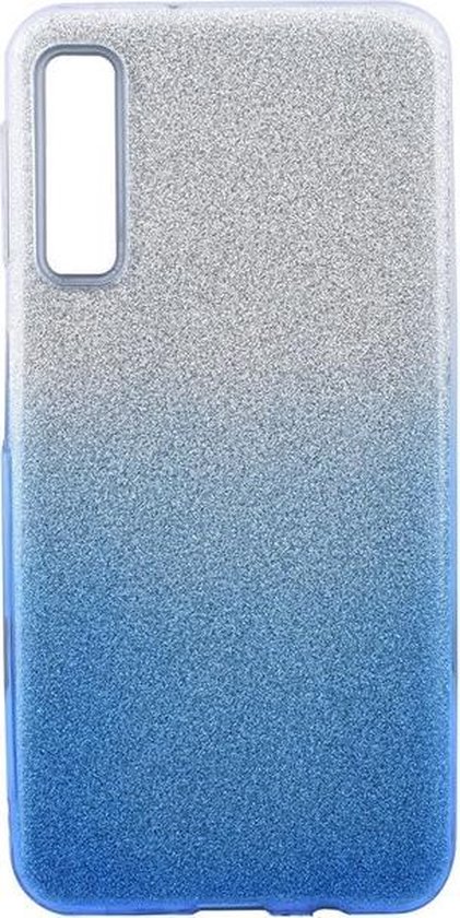 Ntech Hoesje Geschikt Voor Samsung Galaxy A7 2018 - Glamour Glitter Dual Layer Back Cover TPU Hoesje - Zilver & Blauw
