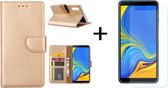 Ntech Hoesje Geschikt Voor Samsung Galaxy A7 2018 Goud BookType Hoesje & opbergvakjes + Glazen Screenprotector
