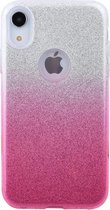 Ntech hoesje Geschikt voor iPhone Xr - Glamour Glitter Dual Layer Back Cover TPU Hoesje - Zilver & Roze