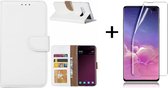 Ntech Hoesje Geschikt Voor Samsung Galaxy S10 Plus Book Hoesje Wit + Folie creenprotector