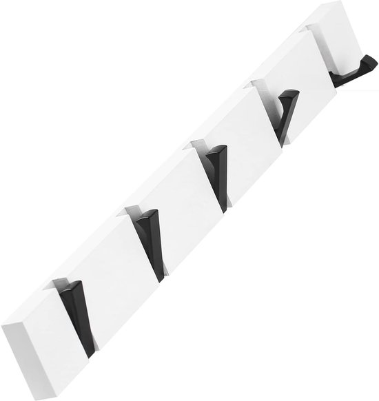 Witte kapstok met 5 zwarte uitklapbare haken.