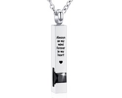 Luxe Ashanger | Met Ketting En Gravering | Always On My Mind Forever In My Heart | Assieraad | Zilverkleurig Met Zwarte Steen | As Ketting | Gedenksieraad | Urn | Incl. As vuller