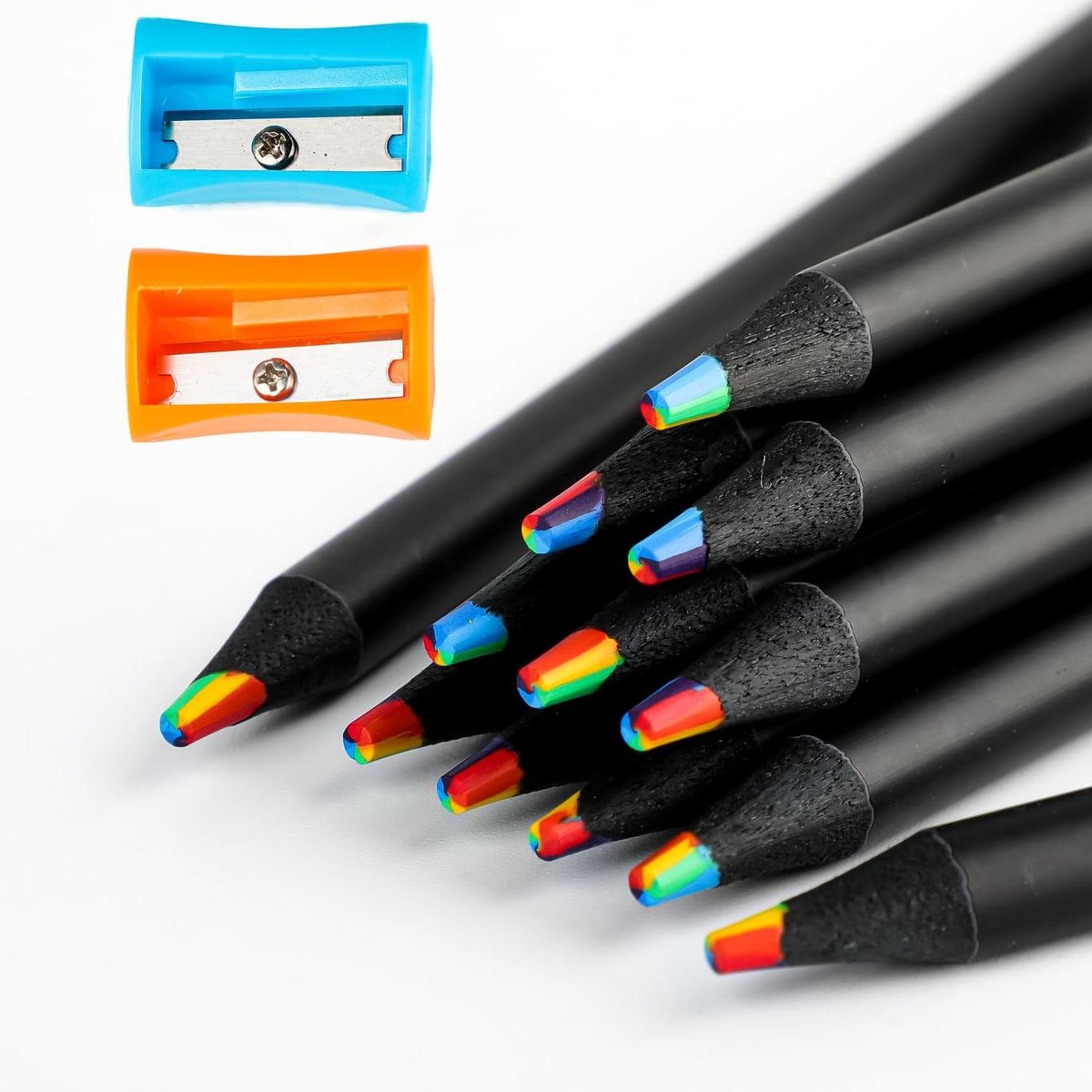 Regenboogkleurpotloden 7-in-1 met 2 puntenslijpers - 12 stuks