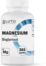 Magnesium Glycinate - 365 capsules - 186mg elementair magnesium Bisglycinaat / Glycinaat per dag dosering - LUTO Supplements