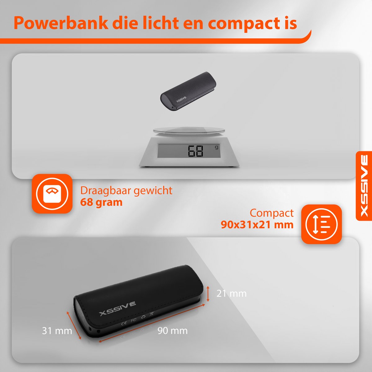 Xssive Powerbank Klein 2600 mAh Zwart - Mini Powerbank - Draagbare USB oplader - Powerbank voor oortjes, smartwatch, koptelefoon, smartphone en accessoires - Zwart – foto 5