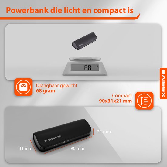 Petite batterie externe porte-clés 2600 mAh - Ultra légère et compacte - Port de charge USB A - Compatible avec Mini Powerbank iPhone / Samsung - 68 grammes - Batterie externe Zwart