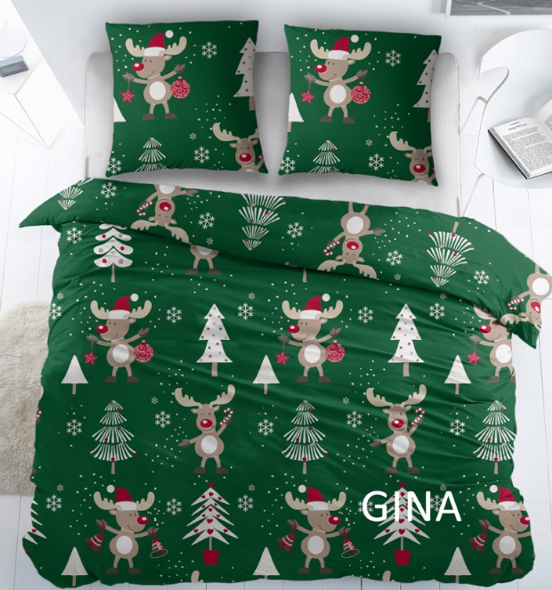 Dekbedovertrek - Lekker Snoozen - Flanel - Gina - Rudolf - Lits-jumeaux (240 x 200/220 cm)