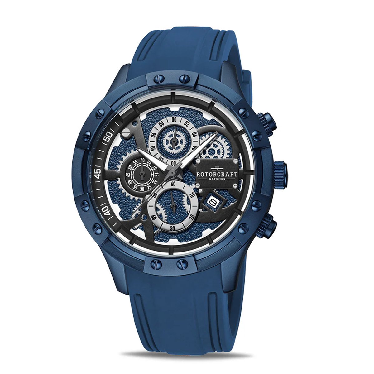 Rotorcraft Compass RC5703 Chrono Herenhorloge - Blauw - 47mm - Chronograaf - Siliconen Band - 3 ATM