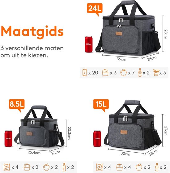Opvouwbare geïsoleerde koeltas, 15 liter, donkergrijs - Ideaal voor lunch, picknick, werk en reizen van RALA — afbeelding 2